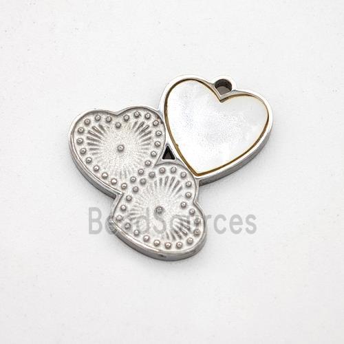 Raw Stainless Steel Heart Pendant Pave Shell Cluster