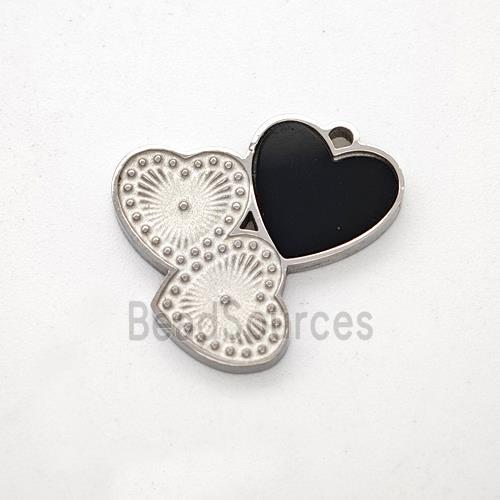 Raw Stainless Steel Heart Pendant Pave Black Acrylic Cluster