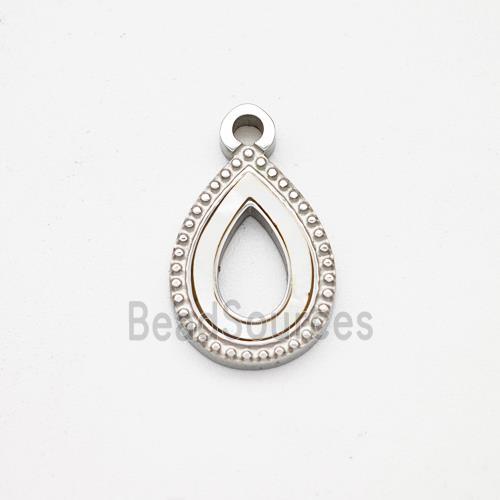 Raw Stainless Steel Teardrop Pendant Pave Shell Hollow