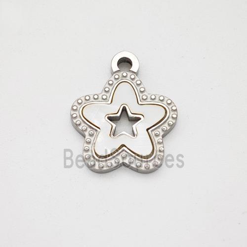 Raw Stainless Steel Star Pendant Pave Shell Hollow
