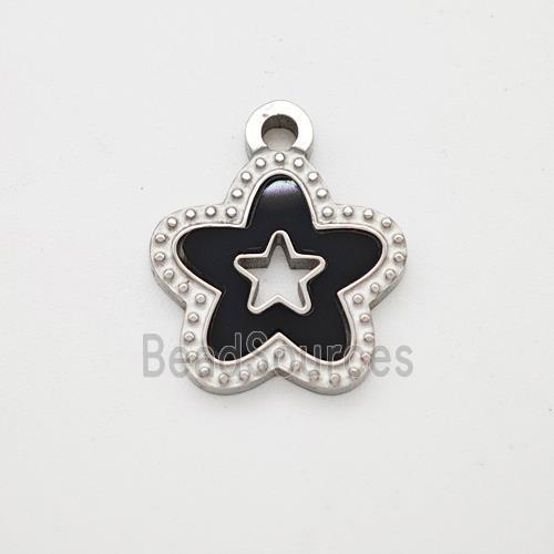 Raw Stainless Steel Star Pendant Pave Black Acrylic Hollow