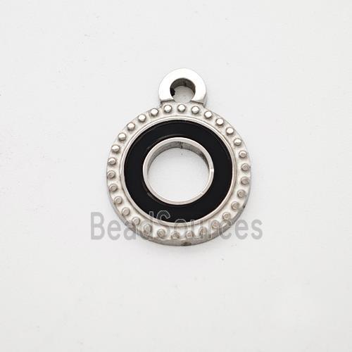Raw Stainless Steel Circle Pendant Pave Black Acrylic Hollow