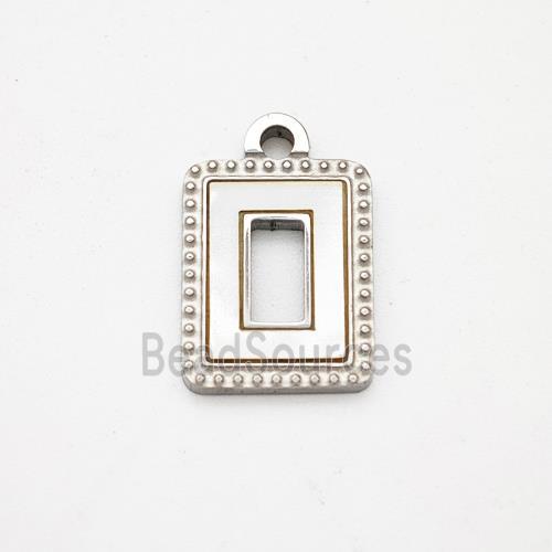 Raw Stainless Steel Rectangle Pendant Pave Shell