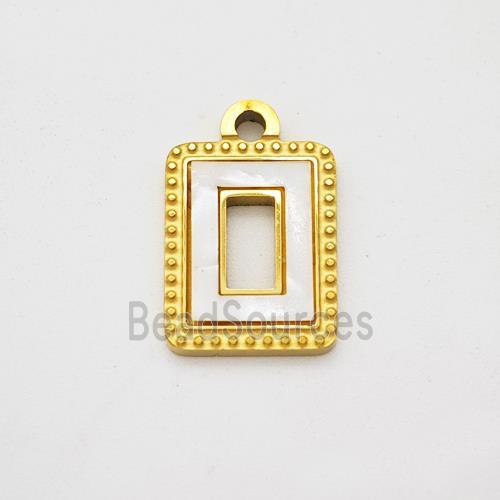Stainless Steel Rectangle Pendant Pave Shell Gold Plated
