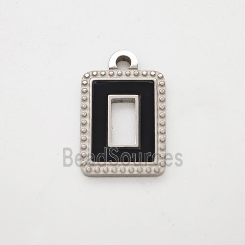Raw Stainless Steel Rectangle Pendant Pave Black Acrylic