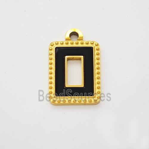 Stainless Steel Rectangle Pendant Pave Black Acrylic Gold Plated