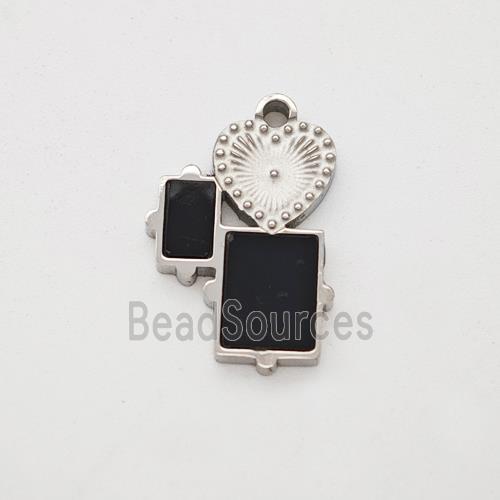 Raw Stainless Steel Heart Rectangle Pendant Pave Acrylic