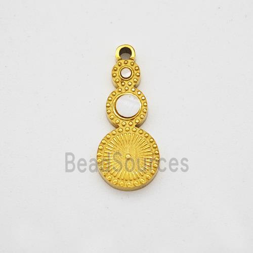Stainless Steel Clock Pendant Pave Shell Gold Plated