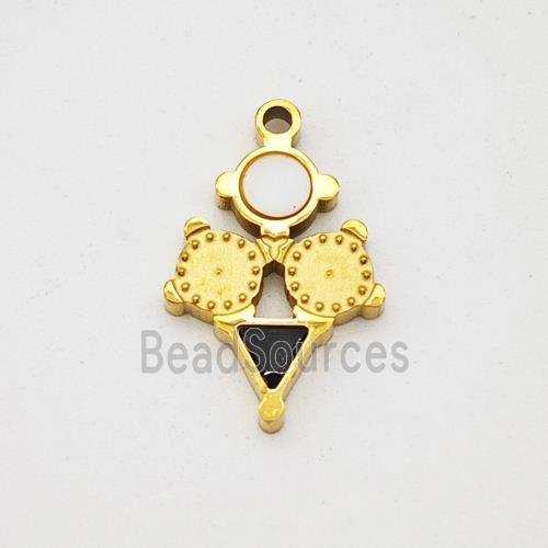 Stainless Steel Clock Pendant Pave Shell Acrylic Gold Plated