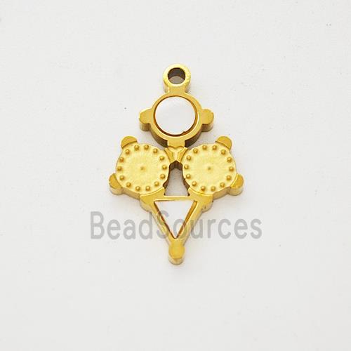 Stainless Steel Clock Pendant Pave Shell Gold Plated