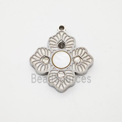Raw Stainless Steel Clover Pendant Pave Rhinestone Shell