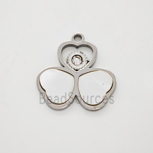 Raw Stainless Steel Clover Pendant Pave Shell Rhinestone