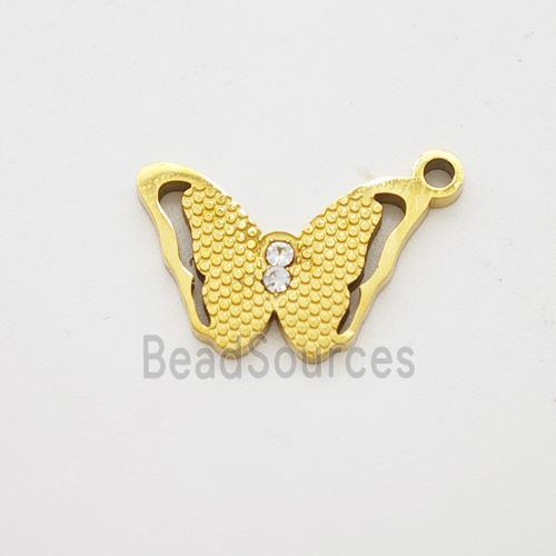 Stainless Steel Butterfly Pendant Pave Rhinestone Gold Plated
