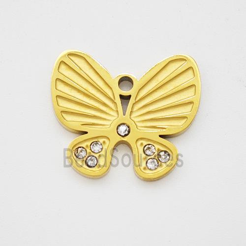 Stainless Steel Butterfly Pendant Pave Rhinestone Gold Plated