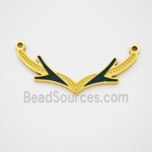Stainless Steel Antlers Pendant Black Enamel 2loops Gold Plated