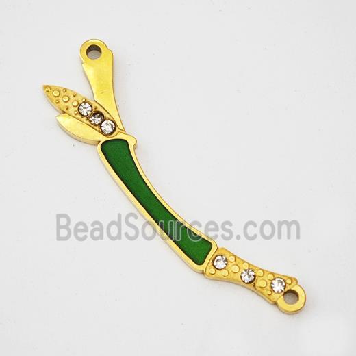 Stainless Steel Bamboo Pendant Pave Rhinestone Enamel 2loops Gold Plated