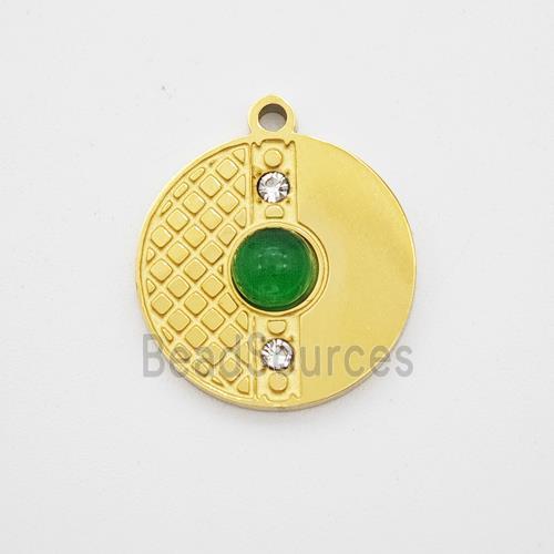 Stainless Steel Sun Pendant Pave Green Jade Rhinestone Gold Plated