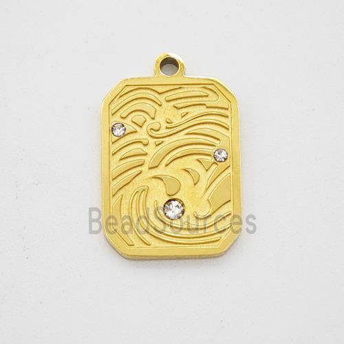 Stainless Steel Rectangle Pendant Pave Rhinestone Gold Plated