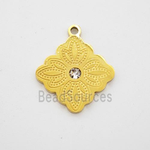 Stainless Steel Flower Pendant Pave Rhinestone Gold Plated