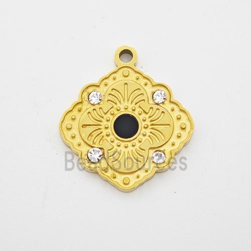Stainless Steel Flower Pendant Pave Rhinestone Gold Plated