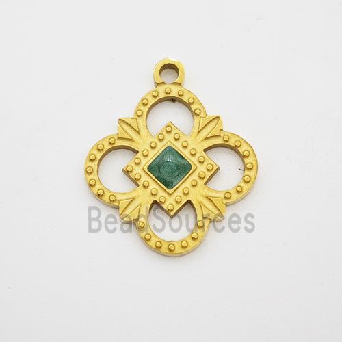 Stainless Steel Flower Pendant Green Painted Gold Plated