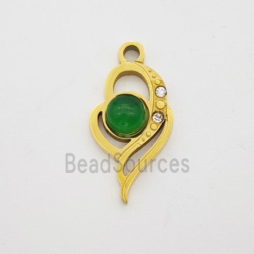 Stainless Steel Heart Pendant Pave Jade Rhinestone Gold Plated