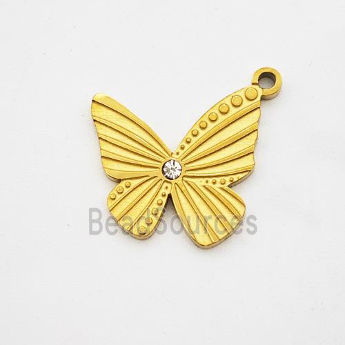Stainless Steel Butterfly Pendant Pave Rhinestone Gold Plated