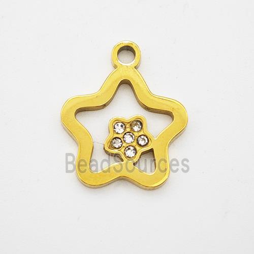 Stainless Steel Star Pendant Pave Rhinestone Gold Plated