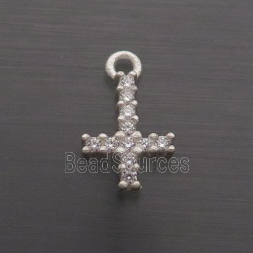 Sterling Silver Cross Pendant Pave Zircon