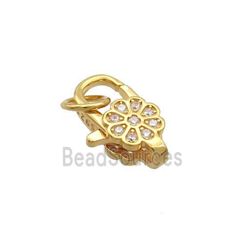 Sterling Silver Lobster Clasp Pave Zircon Flower Gold Plated