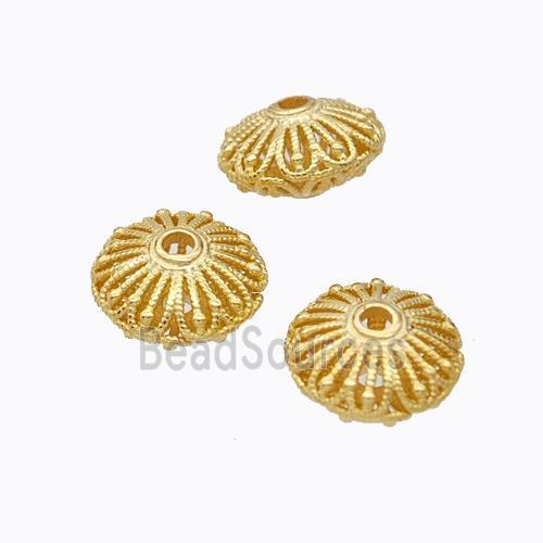 925 Sterling Silver Rondelle Beads Hollow Gold Plated