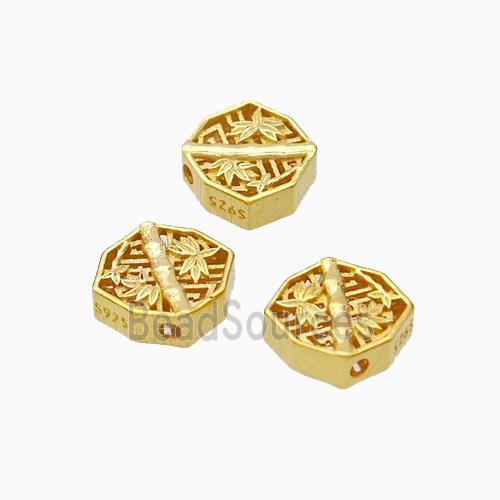 925 Sterling Silver Bamboo Beads Hollow Gold Plated