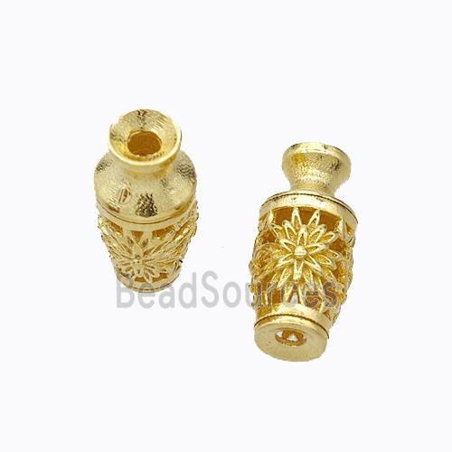 925 Sterling Silver Vase Beads Hollow Flower Gold Plated