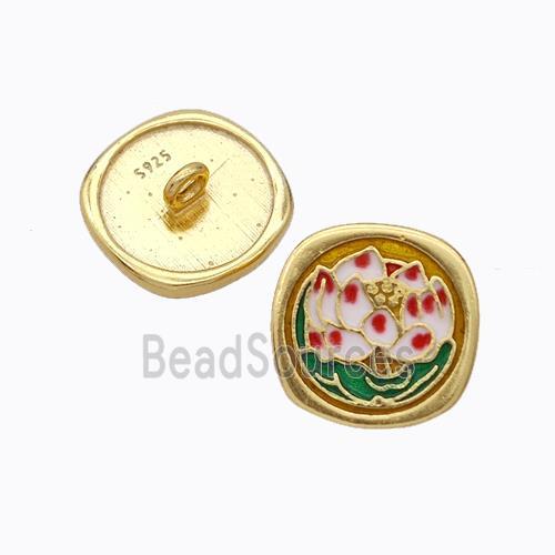 925 Sterling Silver Button Beads Flower Enamel Gold Plated