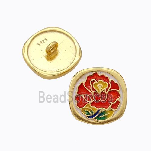 925 Sterling Silver Button Beads Flower Enamel Gold Plated