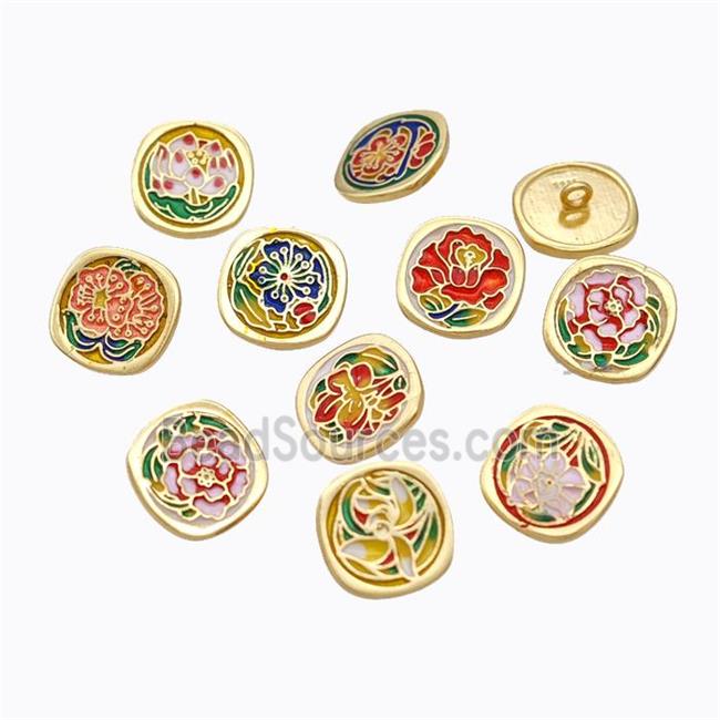 925 Sterling Silver Button Beads Flower Enamel Gold Plated Mixed