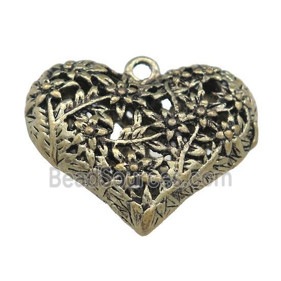 Tibetan Style Zinc Heart Charms Pendant Hollow Antique Silver