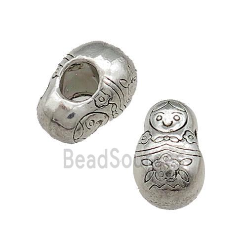 Tibetan Style Zinc Beads Matryoshka Doll Large Hole Antique Silver