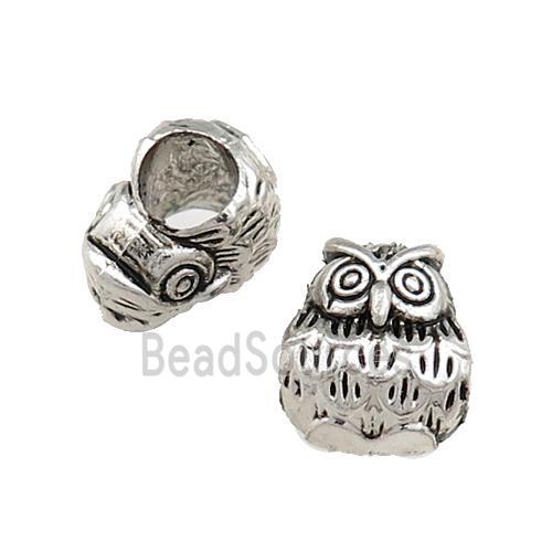 Tibetan Style Zinc Owl Beads Large Hole Antique Silver