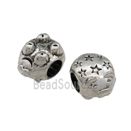 Tibetan Style Zinc Pig Charms Beads Large Hole Antique Silver