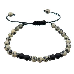 black Dalmatian Jasper Bracelet, adjustable, approx 6mm dia