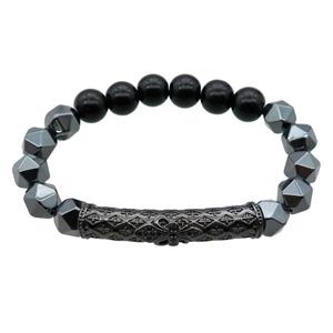 black Onyx agate and hematite bracelet, stretchy, approx 10mm dia