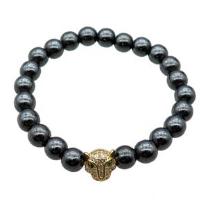 black Hematite Bracelets with foxhead, stretchy, approx 8mm dia