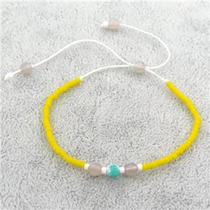 yellow Glass Seed Beaded Bracelet, adjustable, approx 2mm, 4mm