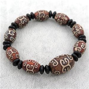 Dzi Agate Beaded Bracelet, stretchy, approx 11-15mm, 15-20mm