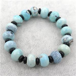 dye Agate Bracelet, turq, stretchy, approx 9-14mm