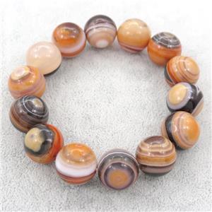 orange striped agate beaded bracelet, stretchy, approx 16mm