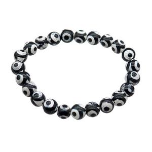 stretchy black Tibetan Agate Bracelet Evil Eye round, approx 8mm dia