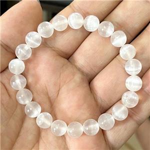 White Selenite Bracelet Stretchy Round, approx 8mm dia