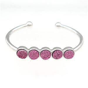 Copper Bangle Pave Pink Quartz Druzy Platinum Plated, approx 8mm, 50-60mm dia